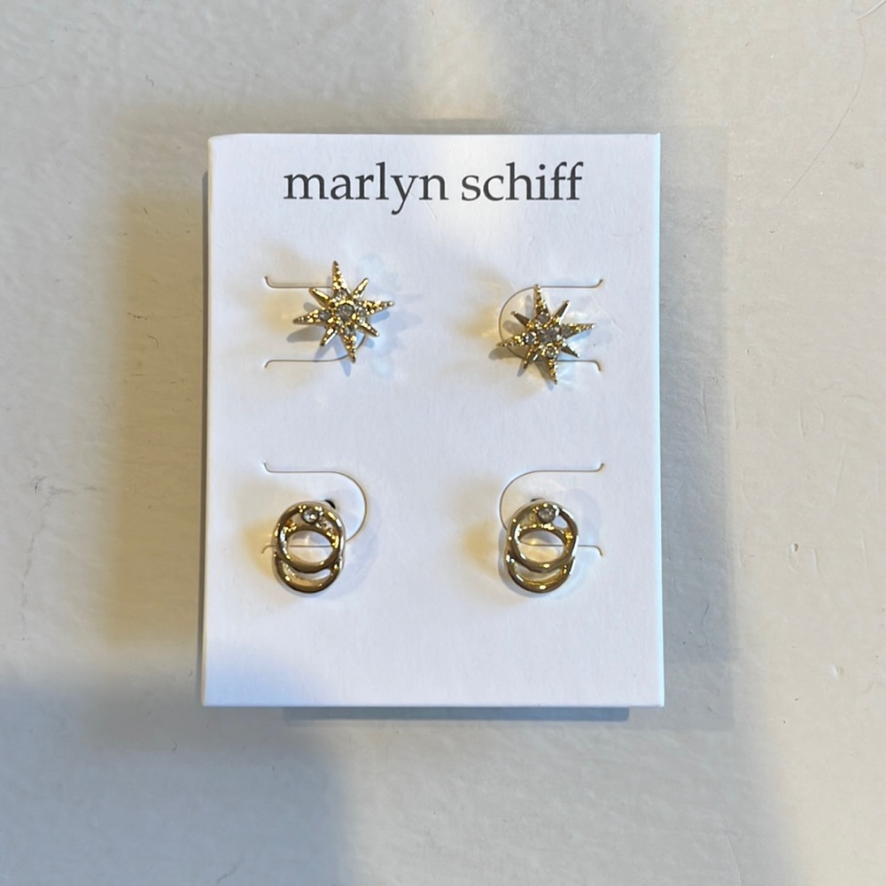NWT: Marlyn Schiff Gold Starburst Earrings Set